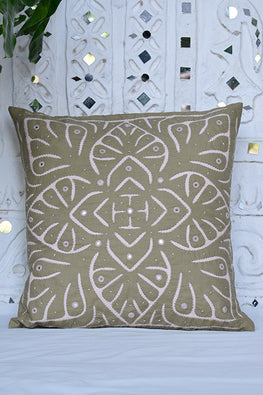Okhai 'Regent' Applique Work Herbal Dyed Cushion Cover