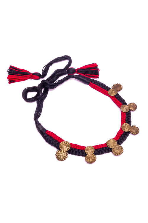 Miharu Red-Black Brass Thread Choker Necklace D19a