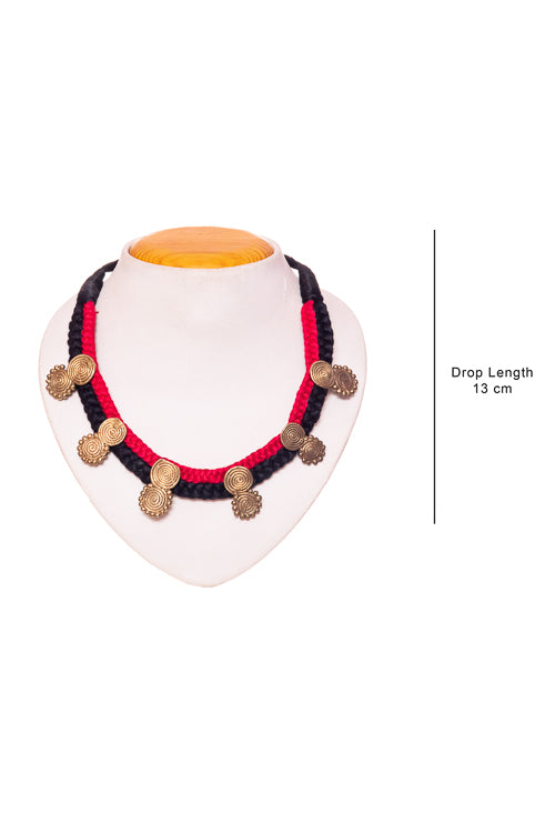 Miharu Red-Black Brass Thread Choker Necklace D19a