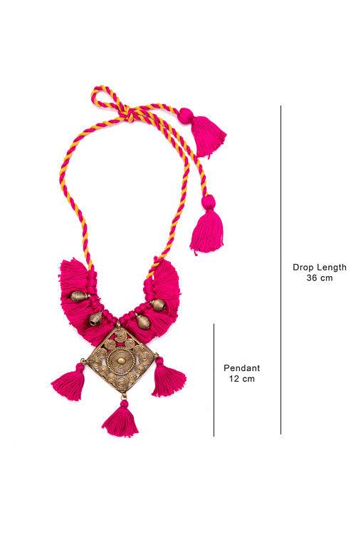 Miharu Pink Brass Thread Matinee Necklace D43d