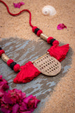 Miharu Red Black Brass Thread Matinee Necklace