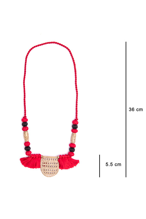 Miharu Red Black Brass Thread Matinee Necklace