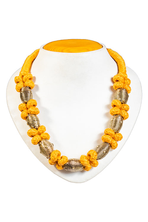 Miharu Mustard Brass Thread Choker Necklace D61a