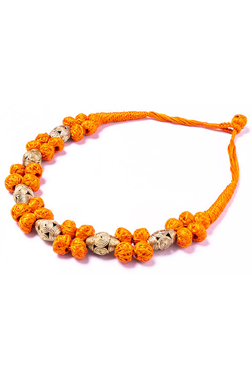 Miharu Orange Brass Thread Choker Necklace D61e