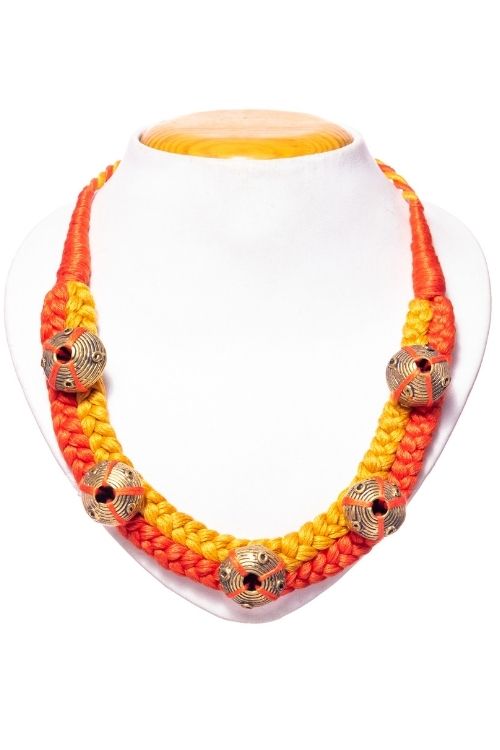Miharu Orange-Yellow Brass Thread Choker Necklace D6b