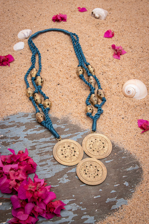 Miharu Blue Thread Brass Bead Necklace D92