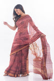 Classic Elegance. Bagru & Dabu Block Printed Kota Silk Saree - Pink Elephants
