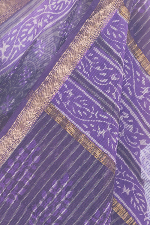 Summer Moods. Dabu Block Printed Maheshwari Saree - Purple Floral
