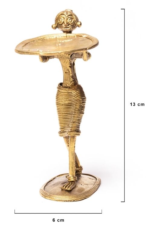 Miharu Dhokra Standing Tribal Lady Candle Stand