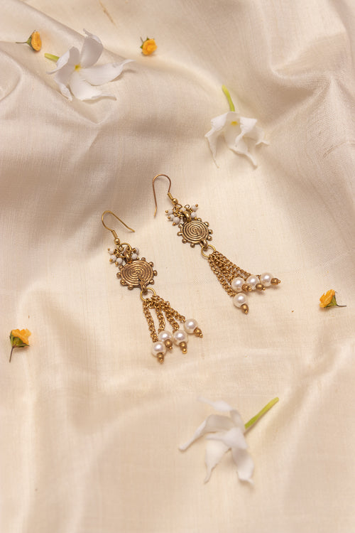 Miharu Gold Brass Tribal Black Bead Earrings