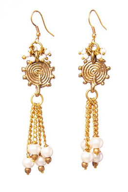 Miharu Gold Brass Tribal Pearl earrings