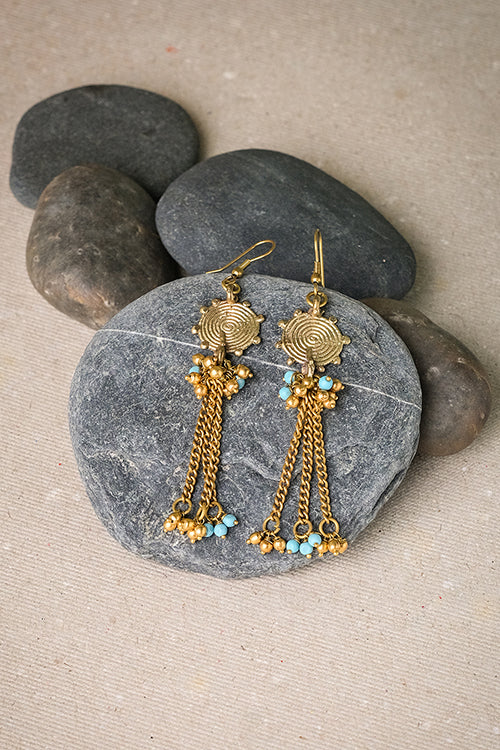 Miharu Brass Chain Blue Beaded Earrings – Okhaistore