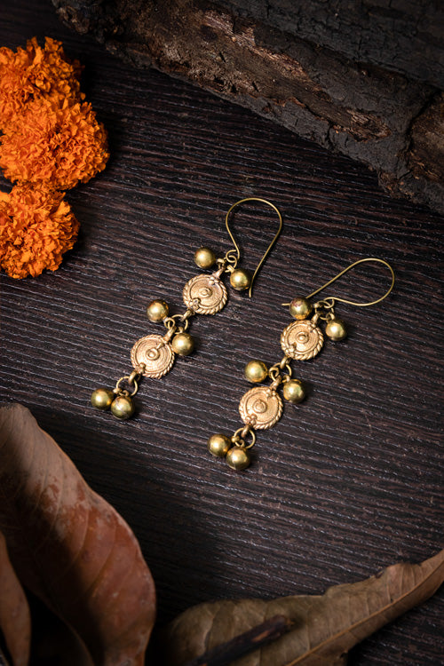 Miharu Dokra Golden Dangler Earrings