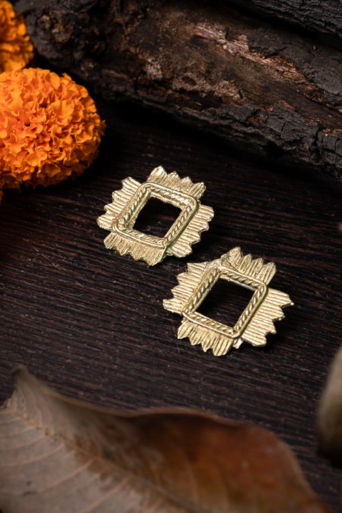 Miharu Dokra Rhombus Brass Stud Earrings For Women Online