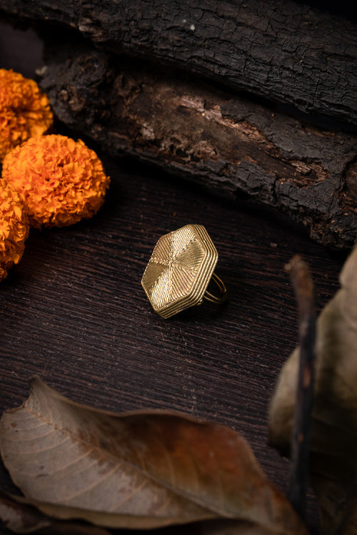 Miharu Dokra Honeycomb Adjustable Finger Ring Online