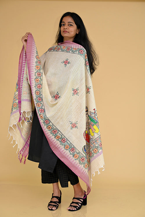 Diorama Designs Handpainted Gopiyan  Madhubani Dupatta