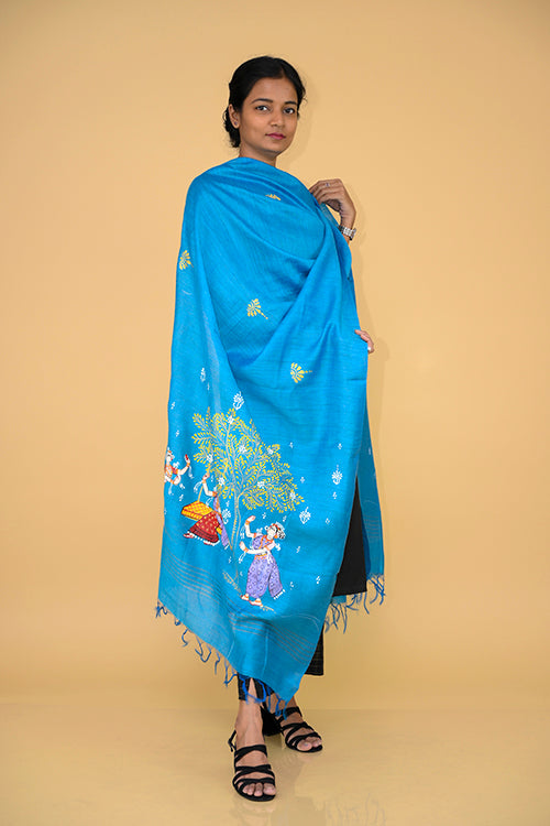 Pattachitra Handpainted Munga Silk  "Sakhi" Dupatta