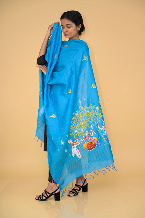 Pattachitra Handpainted Munga Silk  "Sakhi" Dupatta