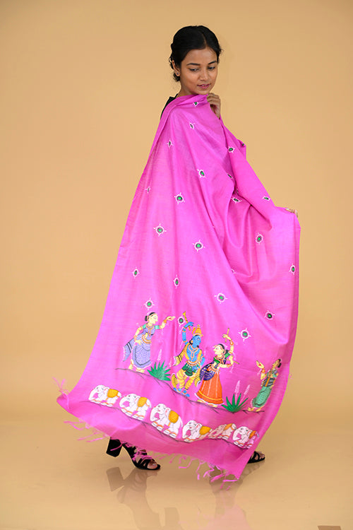 Pattachitra Handpainted Munga Silk  "Krishna Samyukta" Dupatta