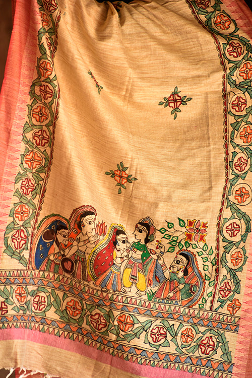 Madhubani Cotton Ram Sita Vivah Handpainted Dupatta