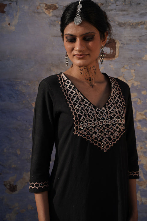 Black Net Embroidered Straight Cut Pant Salwar Suit Latest 3374SL01