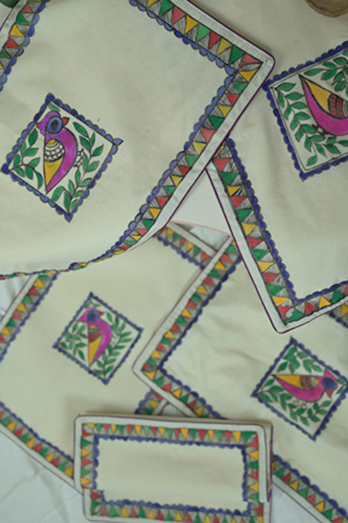 Chanderi Silk Handpainted  Madhubani Table Mats