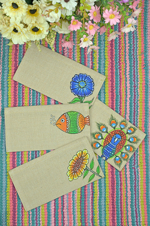 Diorama Designs Jute Hanpainted Flora Envelope - Set Of 4