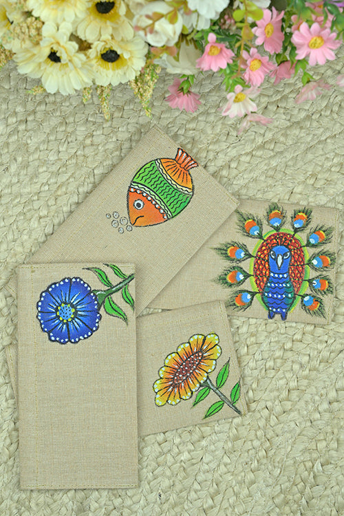 Diorama Designs Jute Hanpainted Flora Envelope - Set Of 4