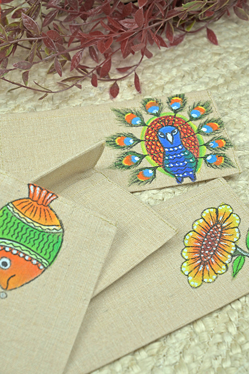 Diorama Designs Jute Hanpainted Flora Envelope - Set Of 4