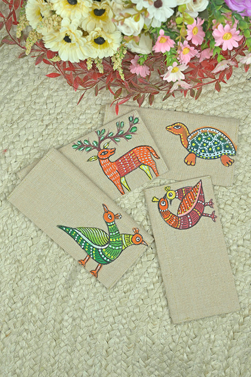 Diorama Designs Jute Hanpainted Gond Painting Envelope - Set Of 4