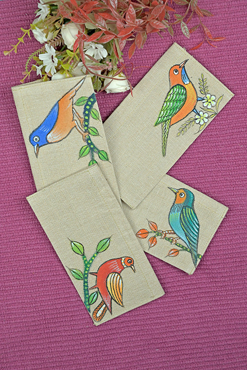 Jute Hanpainted Panchi Envelope - Set Of 4