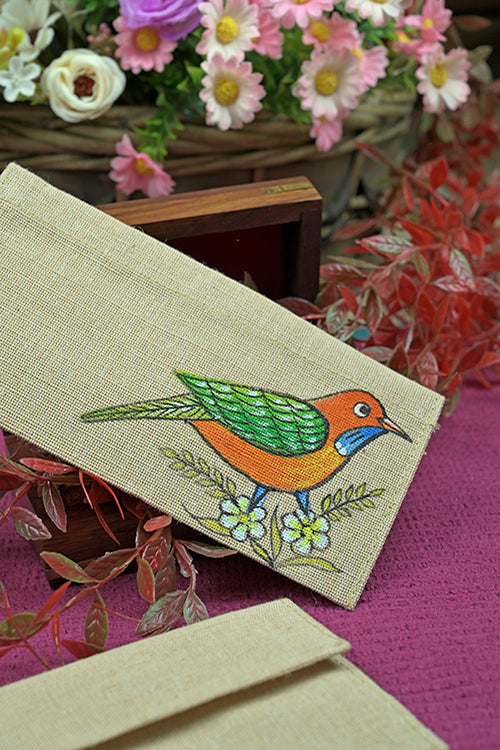 Jute Hanpainted Panchi Envelope - Set Of 4