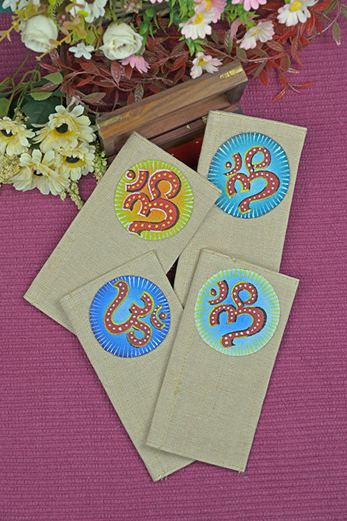 Diorama Designs Jute Hanpainted Om Envelope - Set Of 4