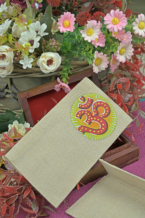 Diorama Designs Jute Hanpainted Om Envelope - Set Of 4