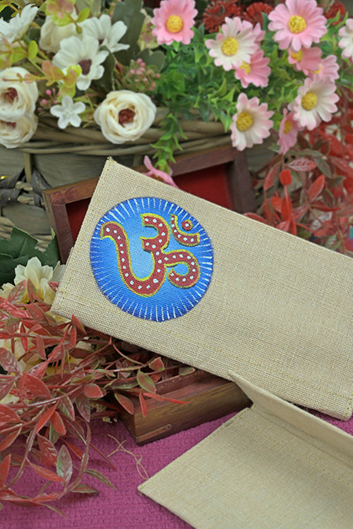 Diorama Designs Jute Hanpainted Om Envelope - Set Of 4