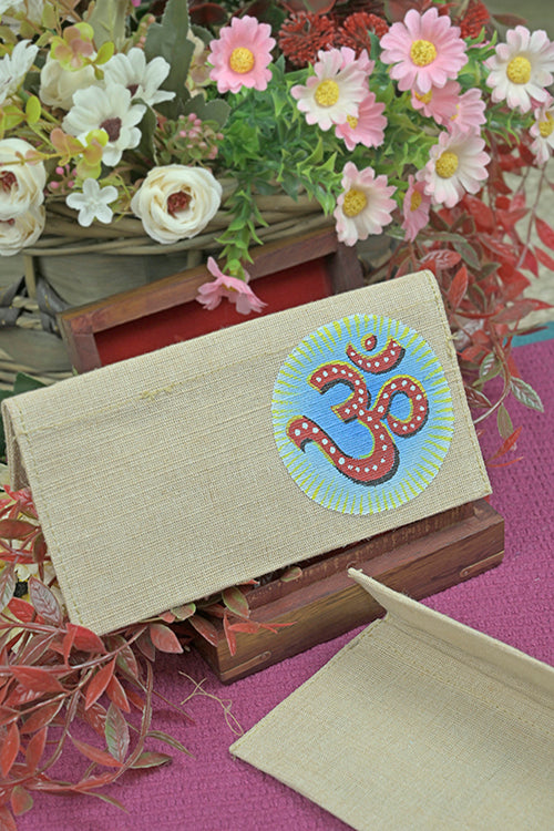 Diorama Designs Jute Hanpainted Om Envelope - Set Of 4