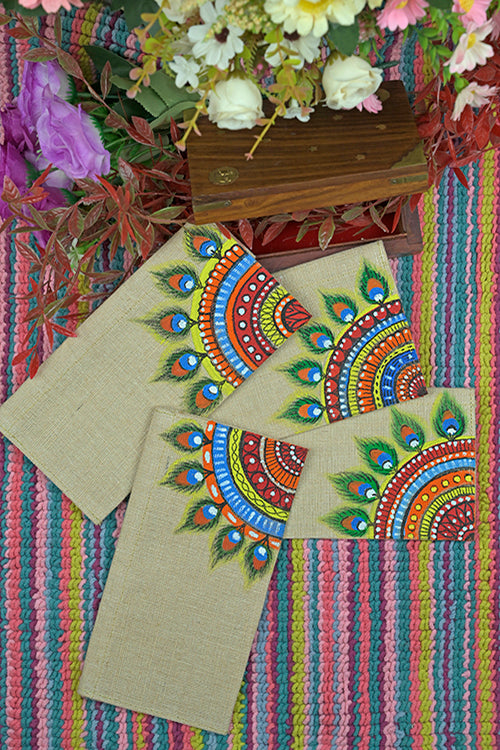 Diorama Designs Jute Hanpainted Feather Envelope - Set Of 4