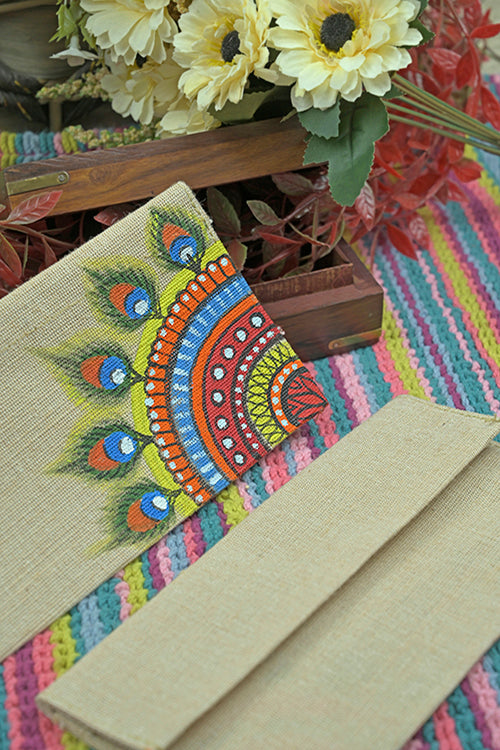 Diorama Designs Jute Hanpainted Feather Envelope - Set Of 4