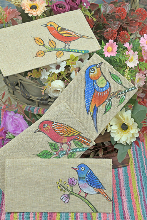 Diorama Designs Jute Hanpainted Chidiya Envelope - Set Of 4