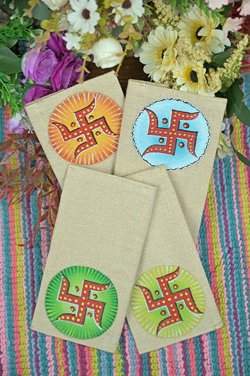 Jute Hanpainted Swastik Envelope - Set Of 4