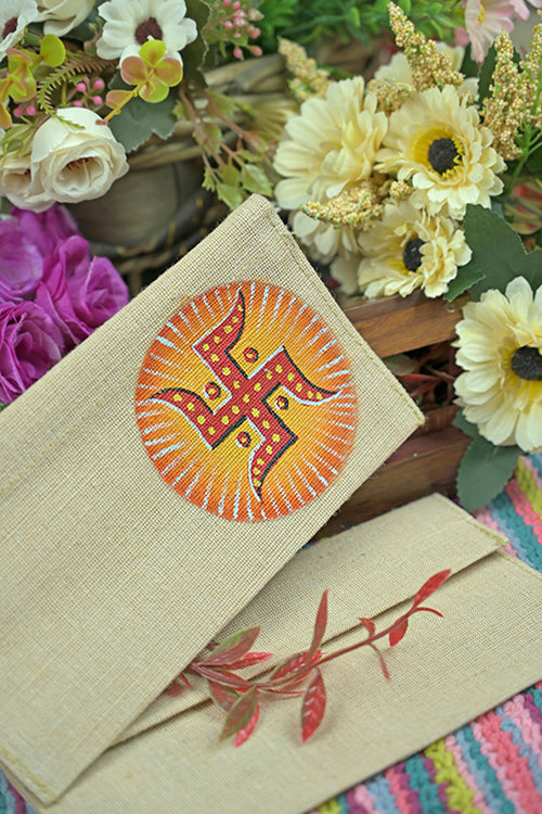 Diorama Designs Jute Hanpainted Swastik Envelope - Set Of 4