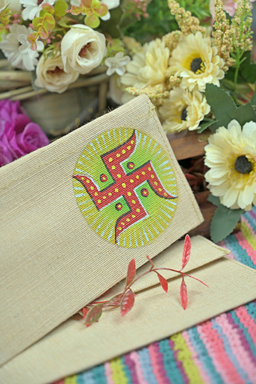 Jute Hanpainted Swastik Envelope - Set Of 4