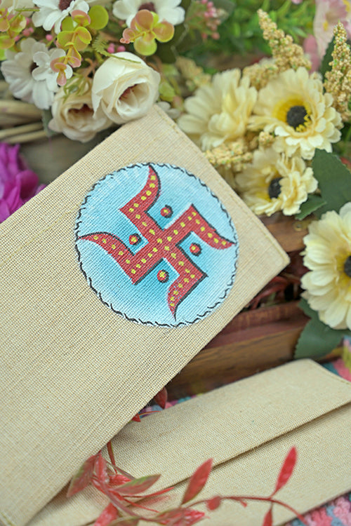 Jute Hanpainted Swastik Envelope - Set Of 4