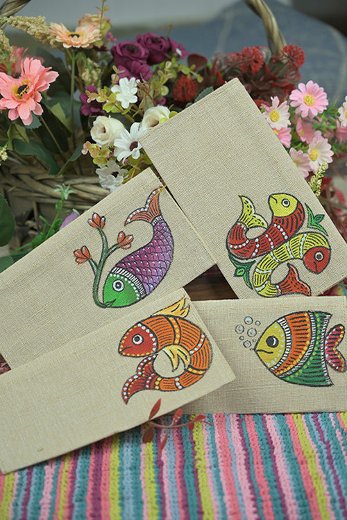 Diorama Designs Jute Hanpainted Aqua Envelope - Set Of 4