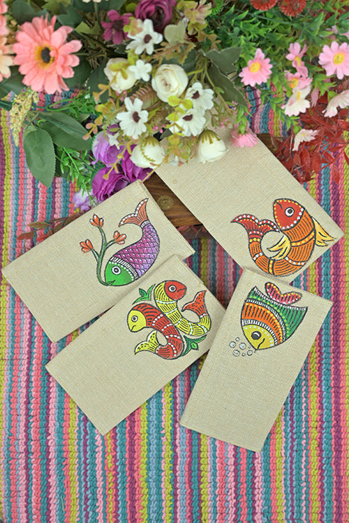 Diorama Designs Jute Hanpainted Aqua Envelope - Set Of 4