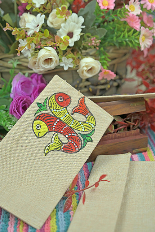Diorama Designs Jute Hanpainted Fishes Envelope - Set Of 4