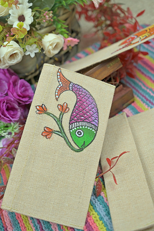 Diorama Designs Jute Hanpainted Fishes Envelope - Set Of 4