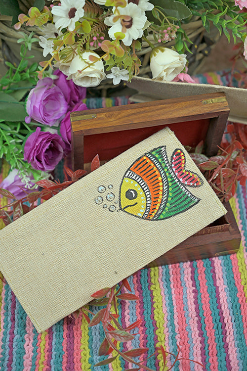 Diorama Designs Jute Hanpainted Fishes Envelope - Set Of 4