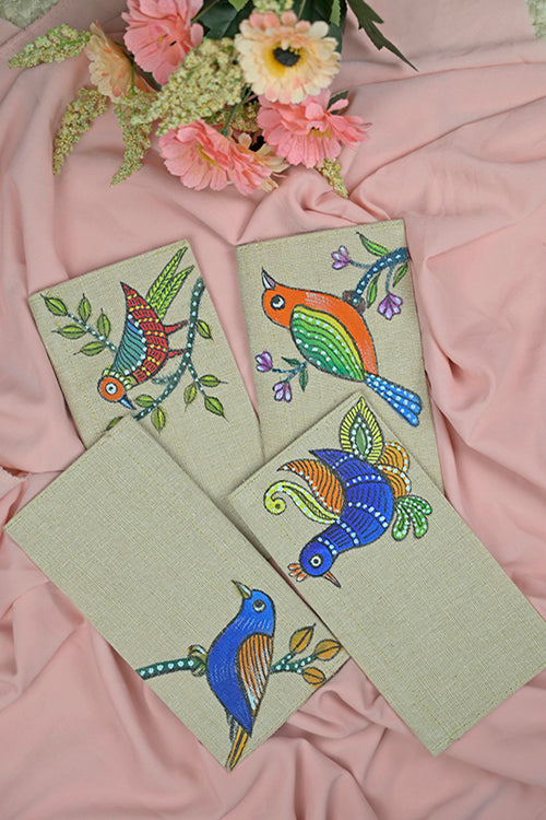 Diorama Designs Jute Hanpainted Birds Envelope - Set Of 4
