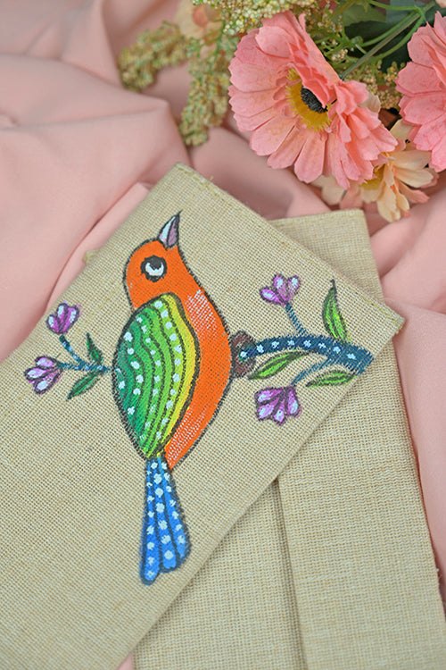 Diorama Designs Jute Hanpainted Birds Envelope - Set Of 4